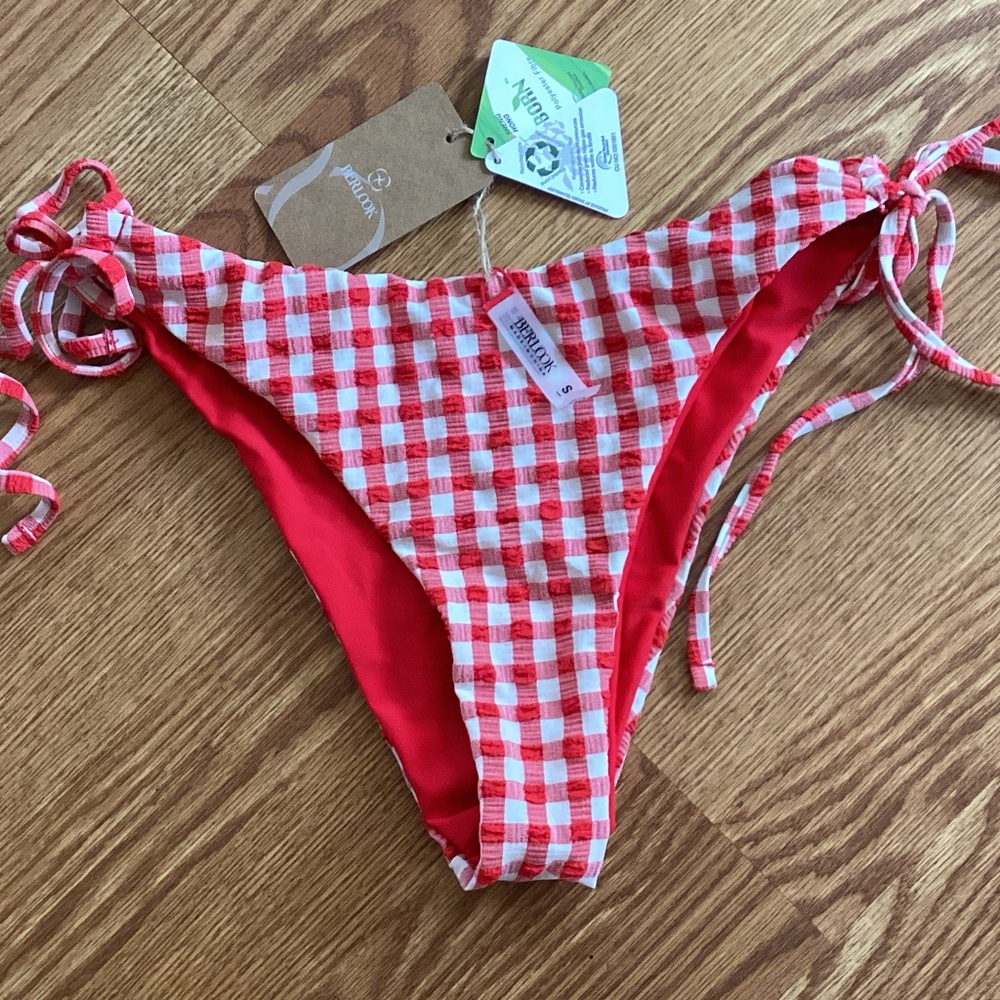 Red Gingham Tie-Side Bikini Bottom - Women